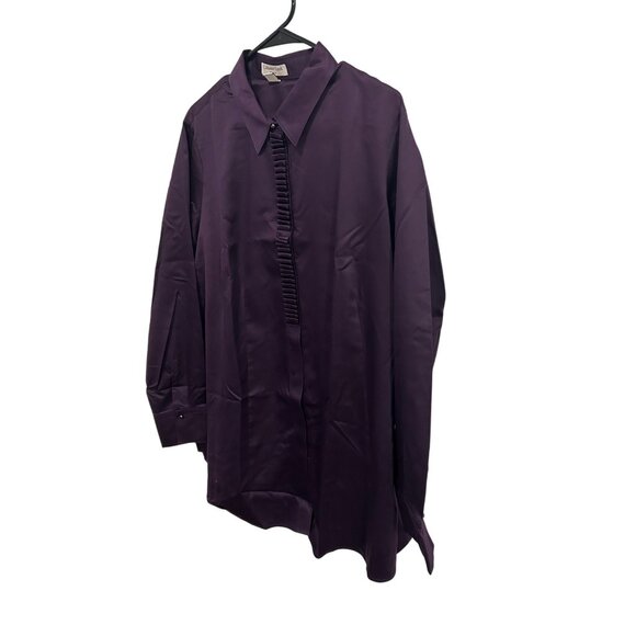Coldwater Creek Womens Purple Button Up Shirt With Pleated Front Detail Sz 1X - Picture 3 of 11